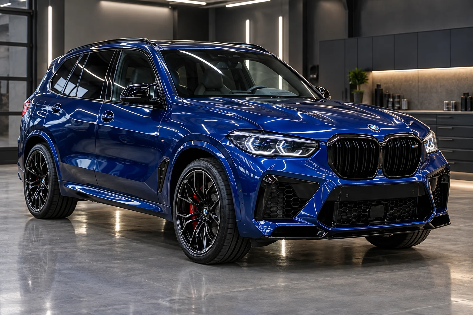 Синий BMW X5 M в студийном свете — иллюстрация